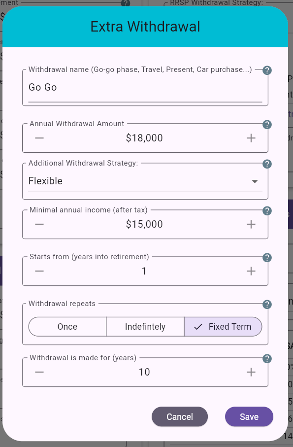 Additional Withdrawals Edit Dialog