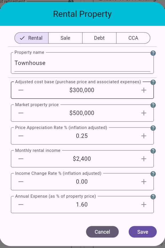 Rental Property Dialog - Rental Tab
